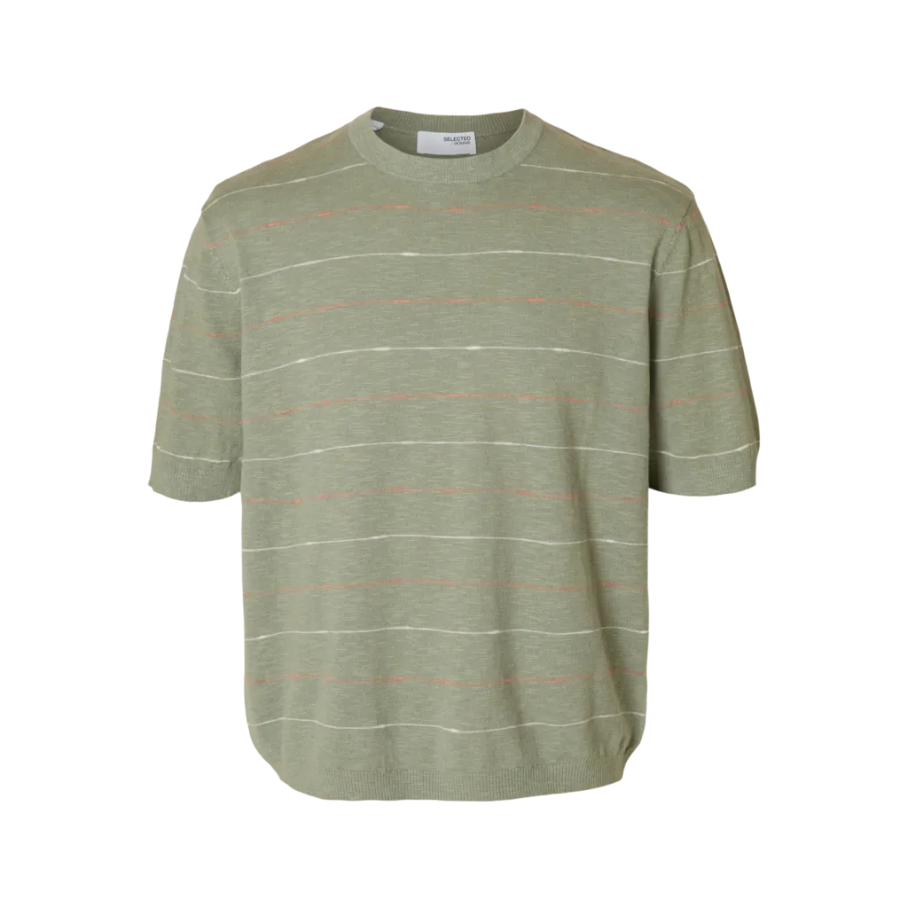 Λινό Πλεκτό Κοντομάνικο T-shirt Selected
