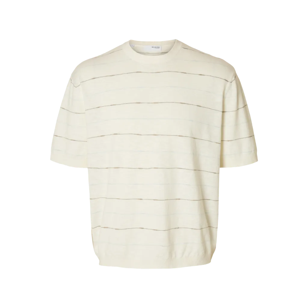 Λινό Πλεκτό Κοντομάνικο T-shirt Selected