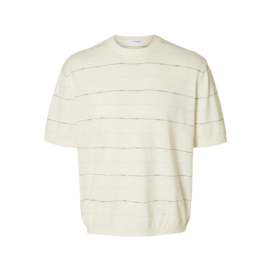 Λινό Πλεκτό Κοντομάνικο T-shirt Selected