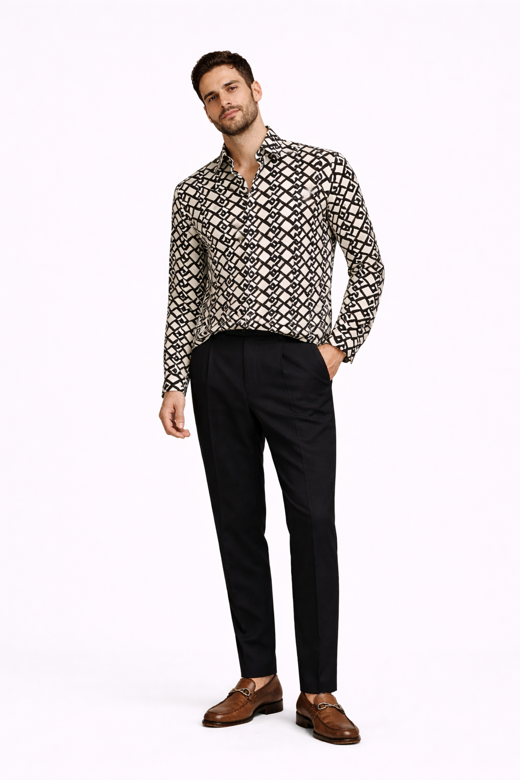 Ιταλικό Πουκάμισο Viscose με All-Over Print