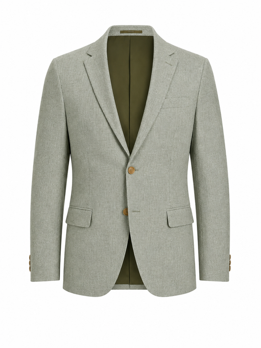 Λινό Λαδί Κοστούμι Με Γιλέκο Slim Fit Premium