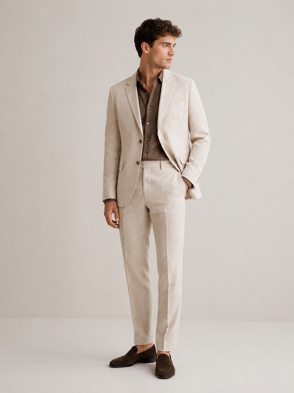 Λινό Κοστούμι Με Γιλέκο Slim Fit Premium