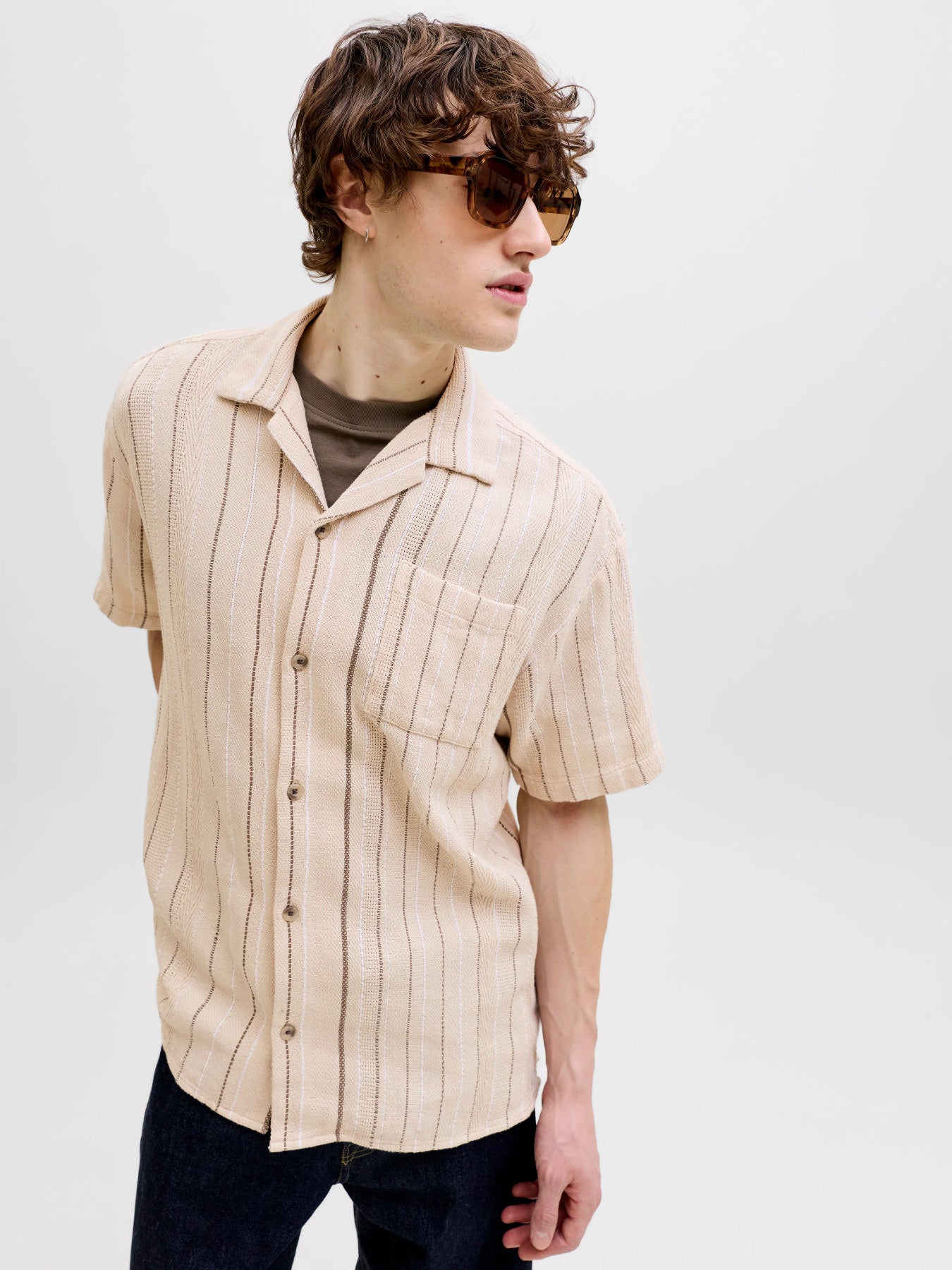 Ριγέ Κοντομάνικο Πουκάμισο με Ύφανση JJ