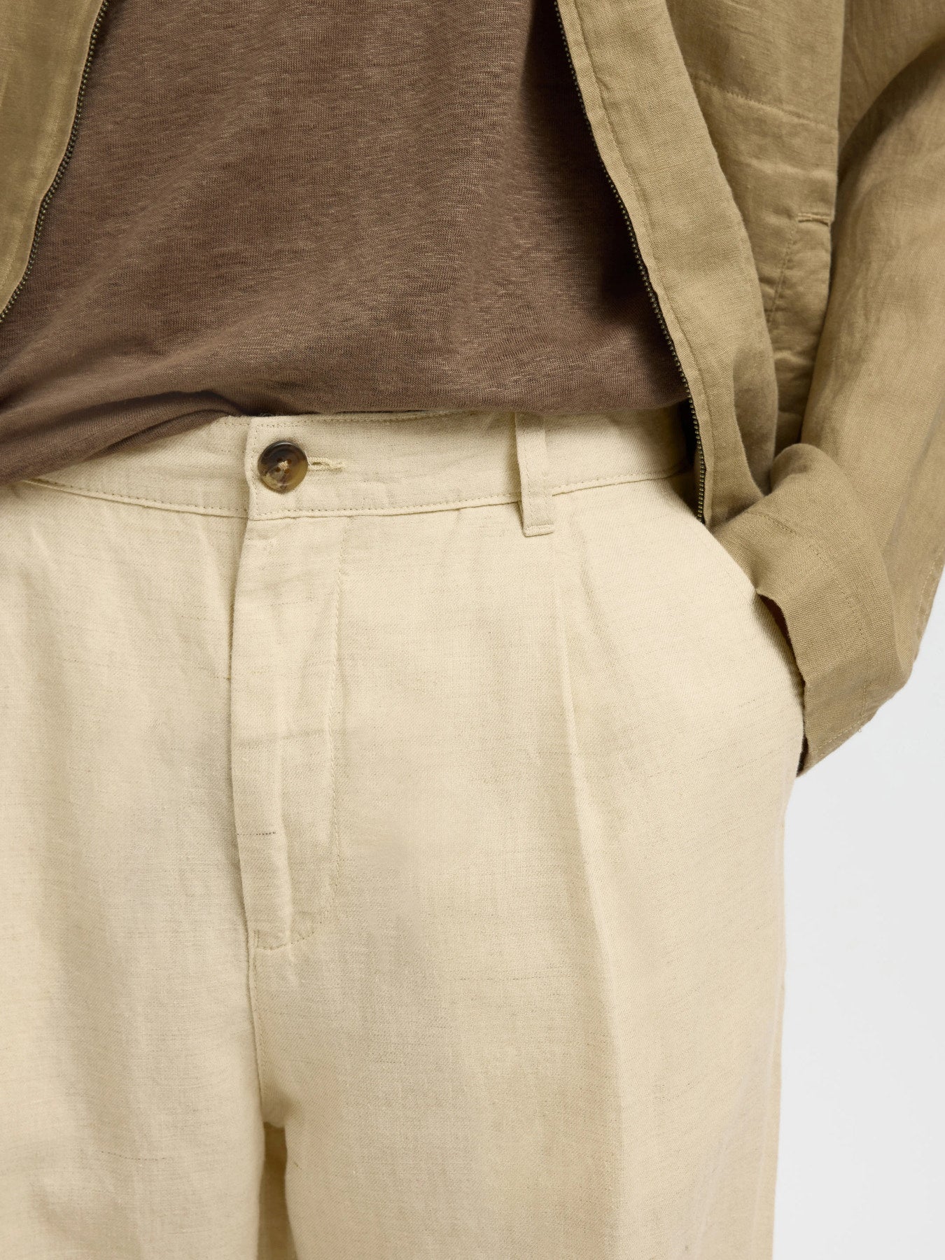 Λινό Παντελόνι Εκρού Selected