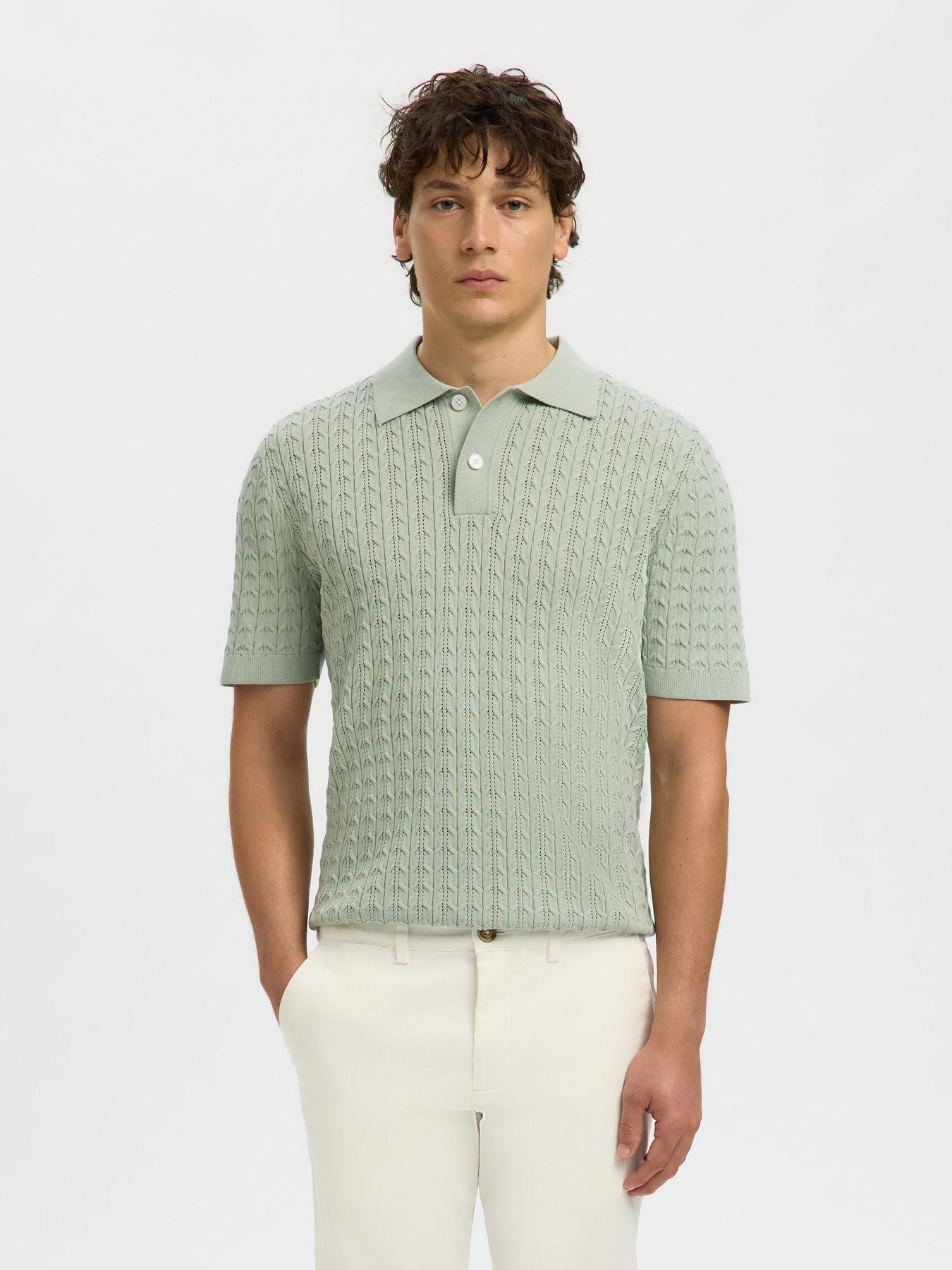 Πλεκτό Polo Φυστικί Selected