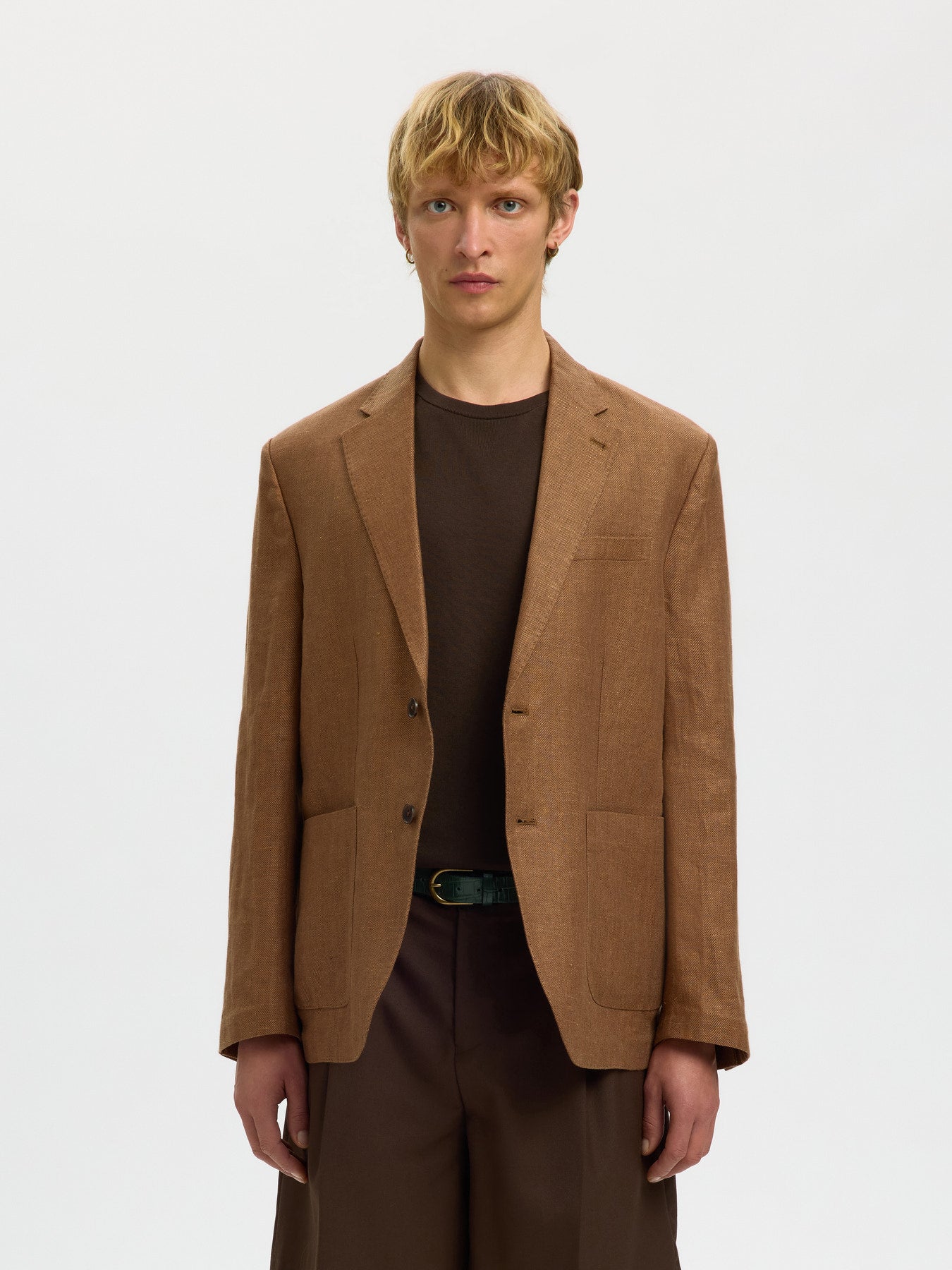 Λινό Σακάκι Καφέ Selected