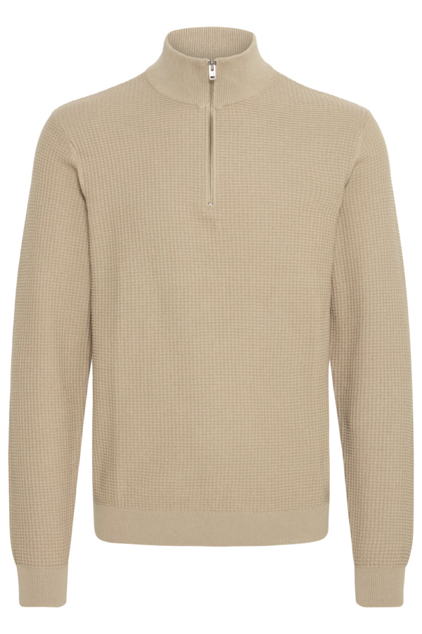 Πλεκτή Μπλούζα Μπεζ με Half-Zip
