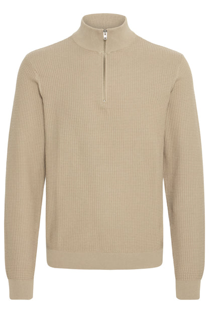 Πλεκτή Μπλούζα Μπεζ με Half-Zip