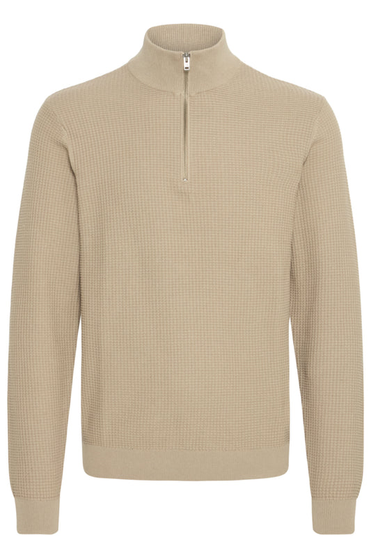 Πλεκτή Μπλούζα Μπεζ με Half-Zip