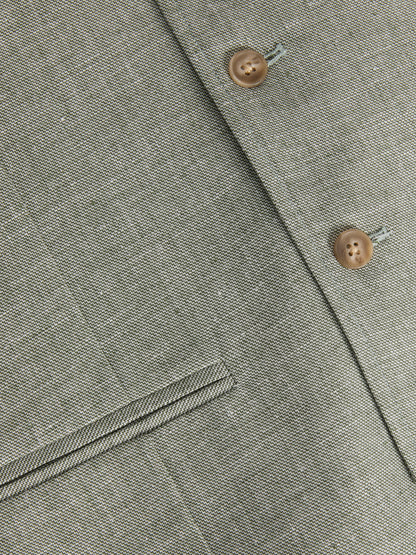 Λινό Λαδί Κοστούμι Με Γιλέκο Slim Fit Premium