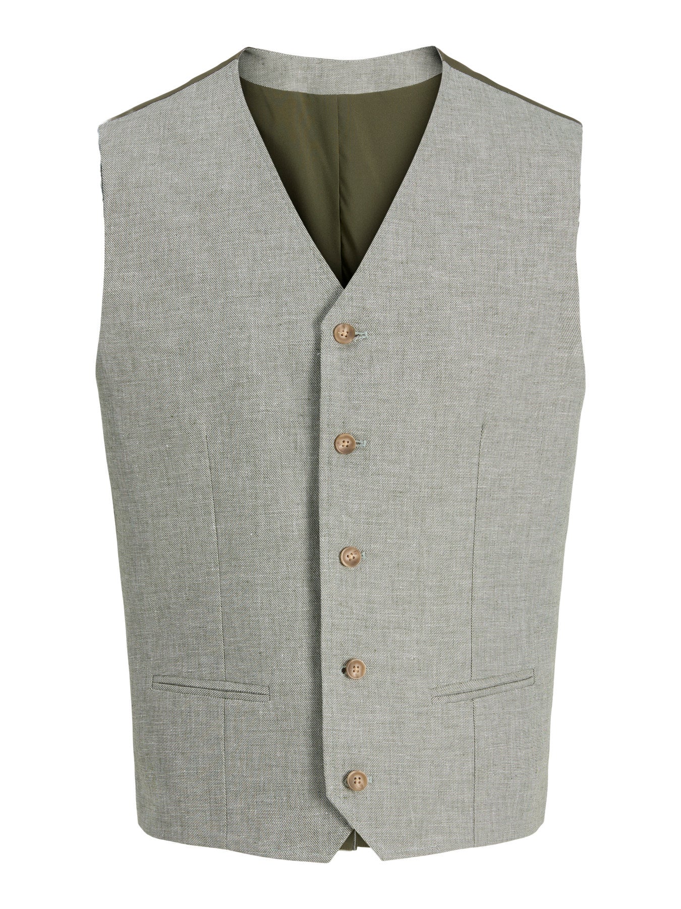 Λινό Λαδί Κοστούμι Με Γιλέκο Slim Fit Premium